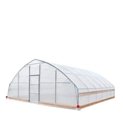 25’ x 25’ Tunnel Greenhouse Grow Tent w/6 Mil Clear EVA Plastic Film, Cold Frame, Hand Crank Roll-Up Sides, Peak Ceiling Roof, TMG-GH2525